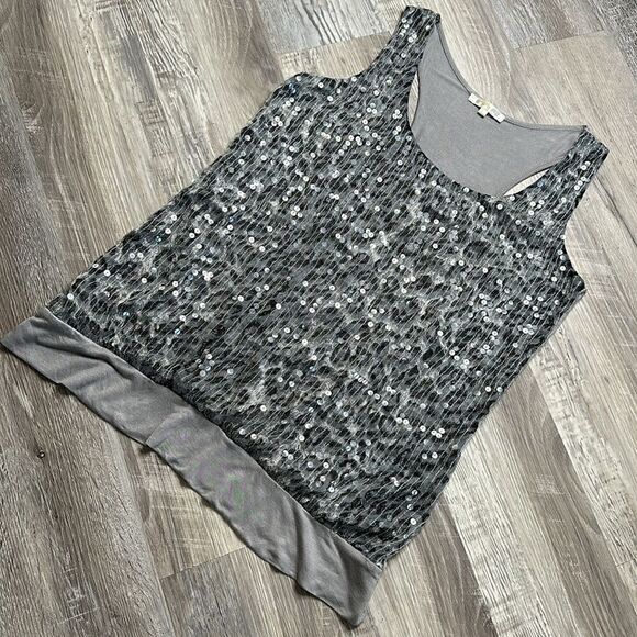 Matty M silver sequence, scoop neck tank top |size large | 1589 WA - Picture 4 of 8
